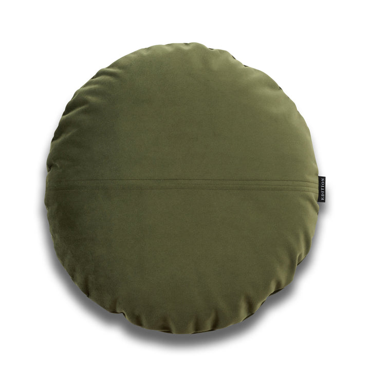 Double sided pine green velvet. 40x40cm round cushion.