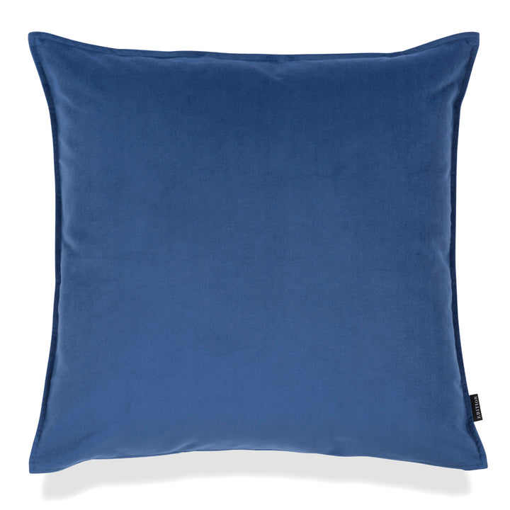 Double sided medieval blue velvet with a 5mm closed flange detailing to the seam. 60x60cm square cushion.