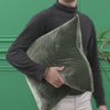 50x50cm double sided forest green silk velvet with a 5mm closed flange detailing to the seam.