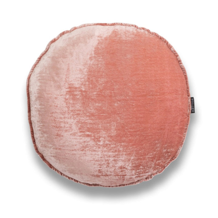 40cm round double sided dusty pink silk velvet with a 5mm closed flange detailing to the seam.