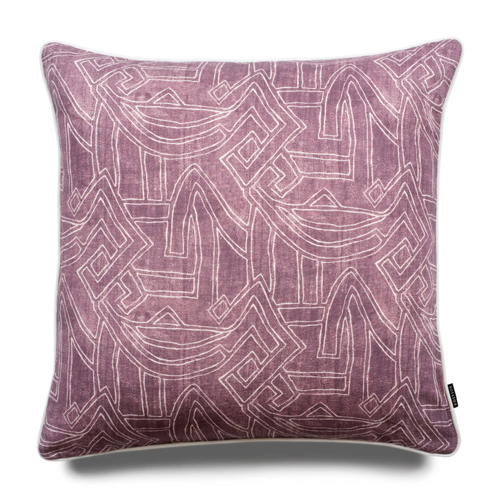 60x60cm square cushion. Tawny port printed Belgian linen front, backed with 