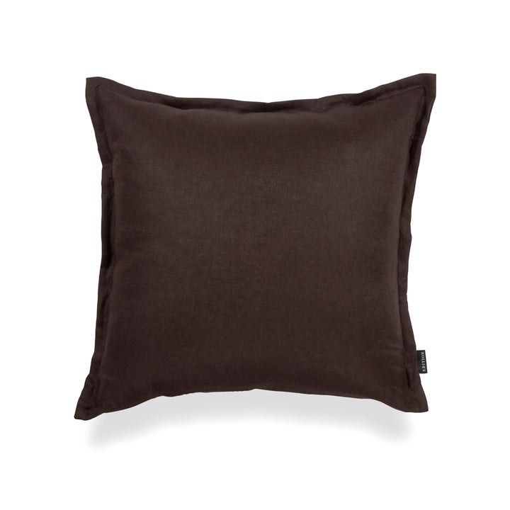 50x50cm double sided espresso linen with a 2cm closed flange detailing to the seam.