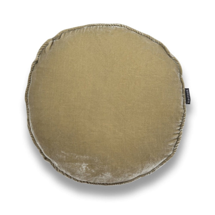 Double sided Eucalyptus silk velvet with a 5mm closed flange detailing to the seam. 40x40cm round cushion.