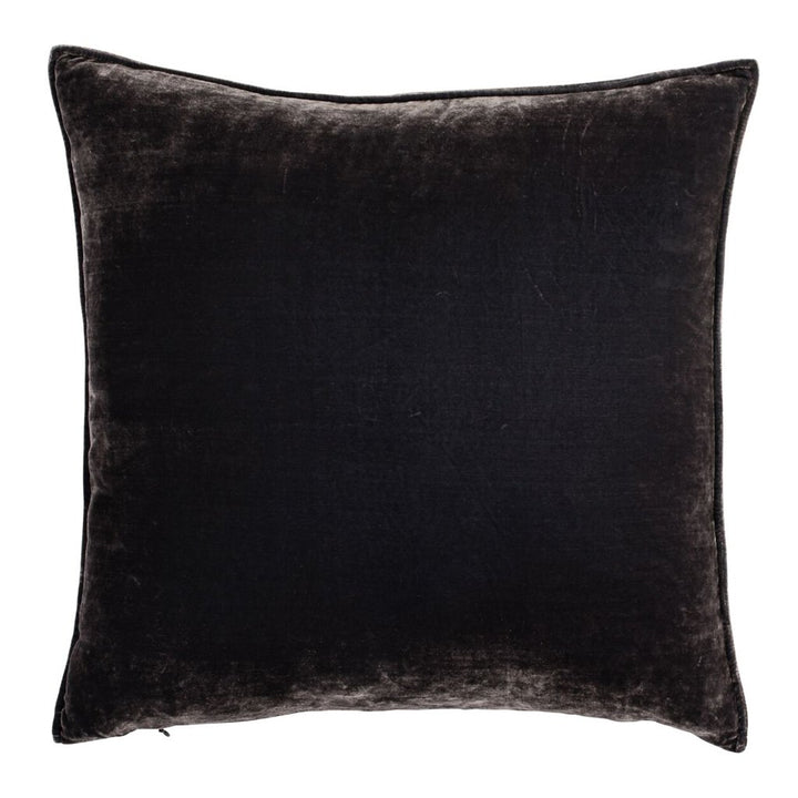 60x60cm double sided charcoal silk velvet with a 5mm closed flange detailing to the seam.